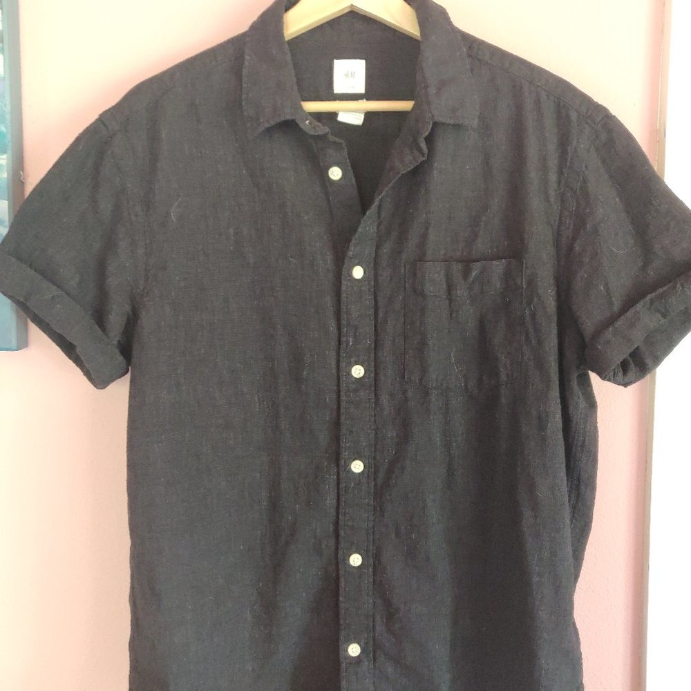 Cotton linen blend relaxed ss button down